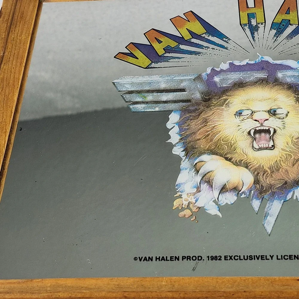 Van Halen Carnival Mirror 1982 Vintage Lion Graphic Wood Frame 13x10 Memorabilia